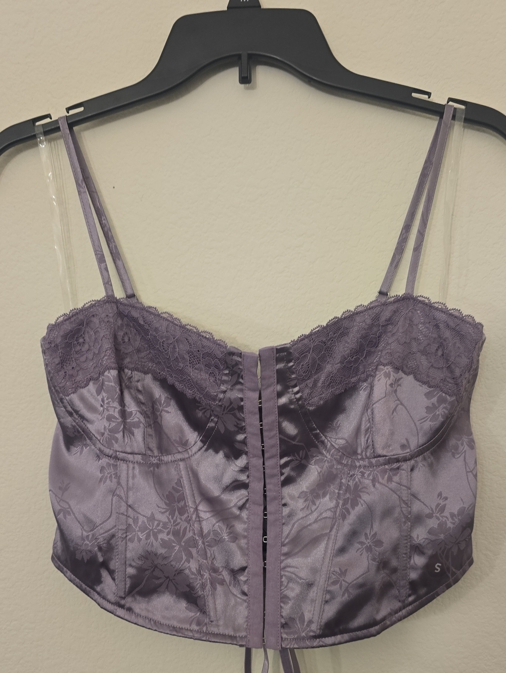 La Hearts Lavender Satin Lace Bustier Crop Top